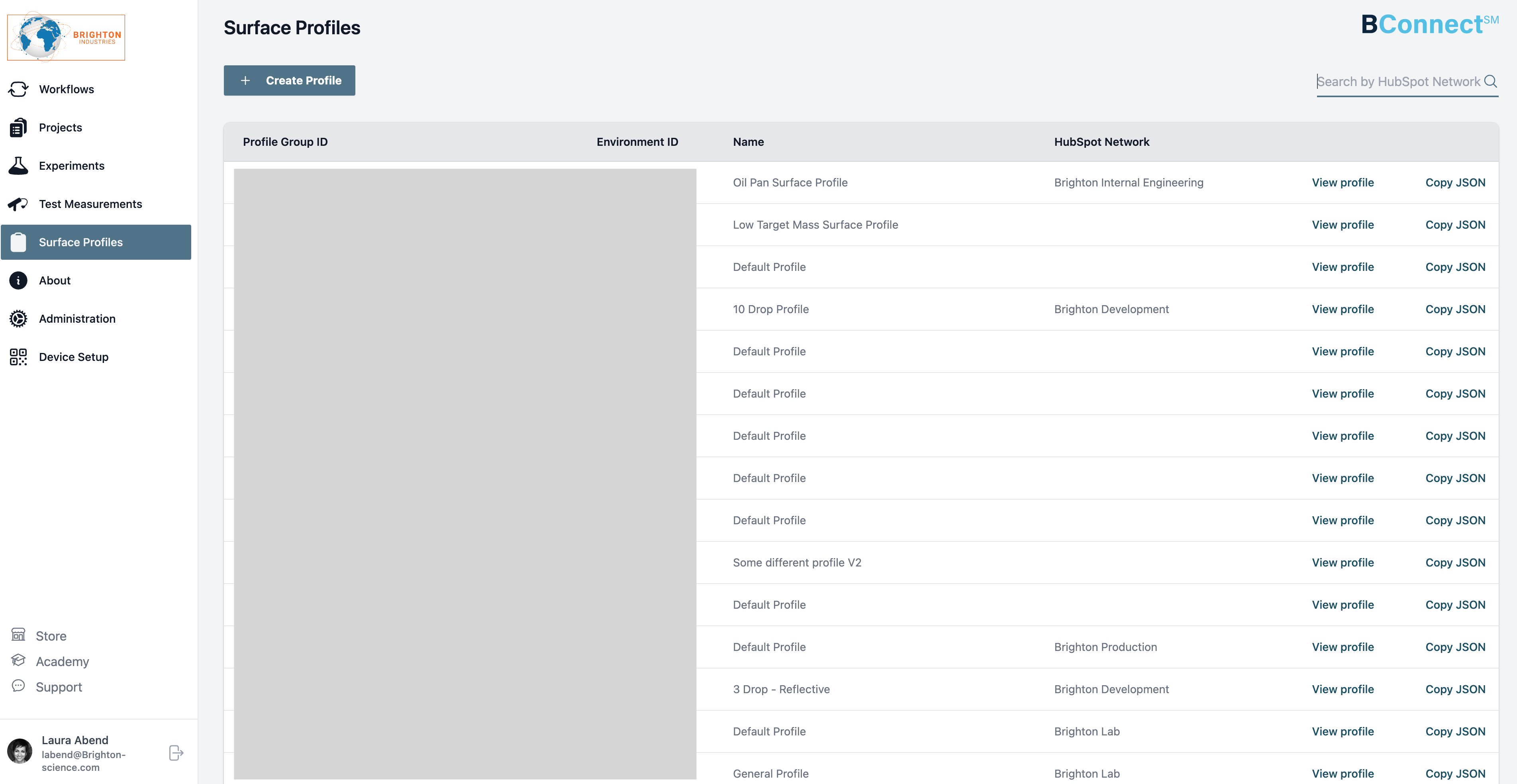 Surface Profile List View all results with 2 columns redacted