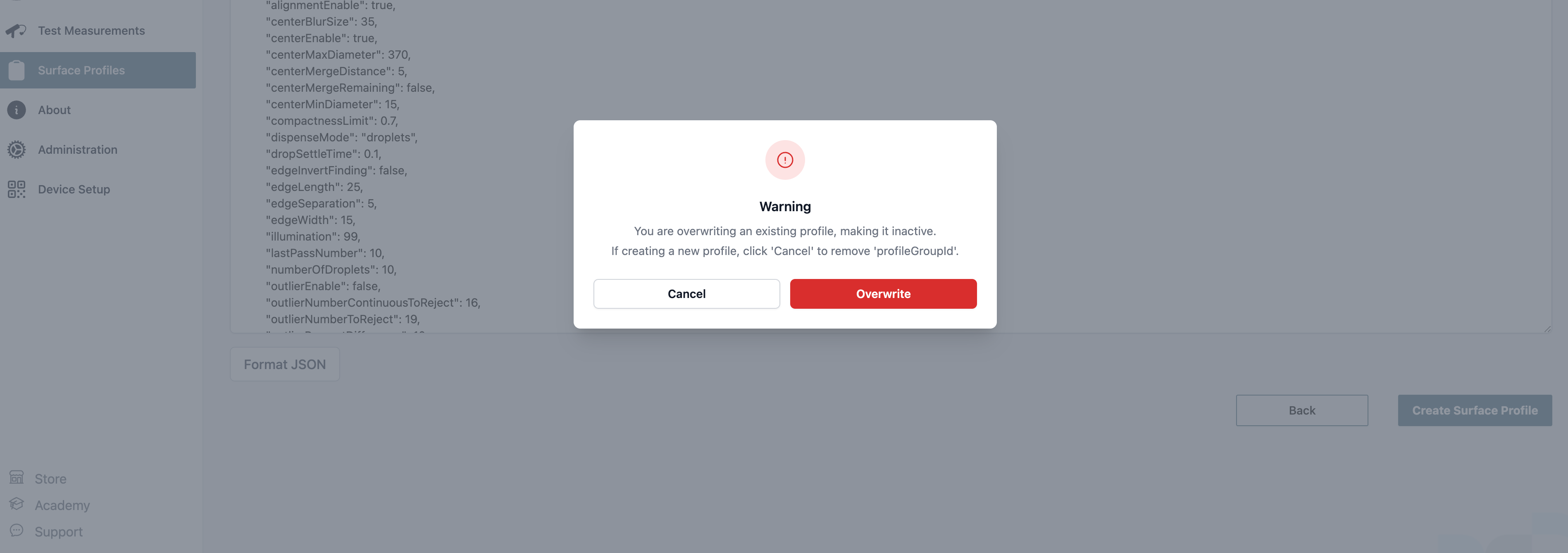 Overwrite Warning Modal